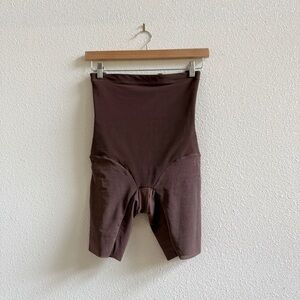 Unbranded Women Brown High Waisted Shapewear Shorts Tummy Control Mid Thigh S/M